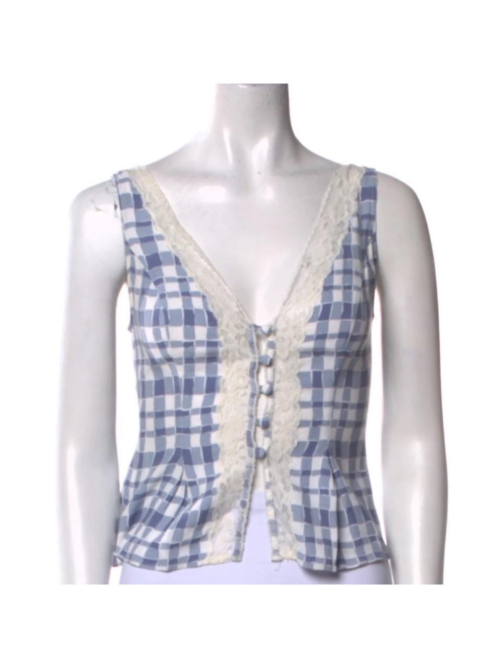 Reformation Light Blue Gingham Lace-Trim Tank - Picture 5 of 5